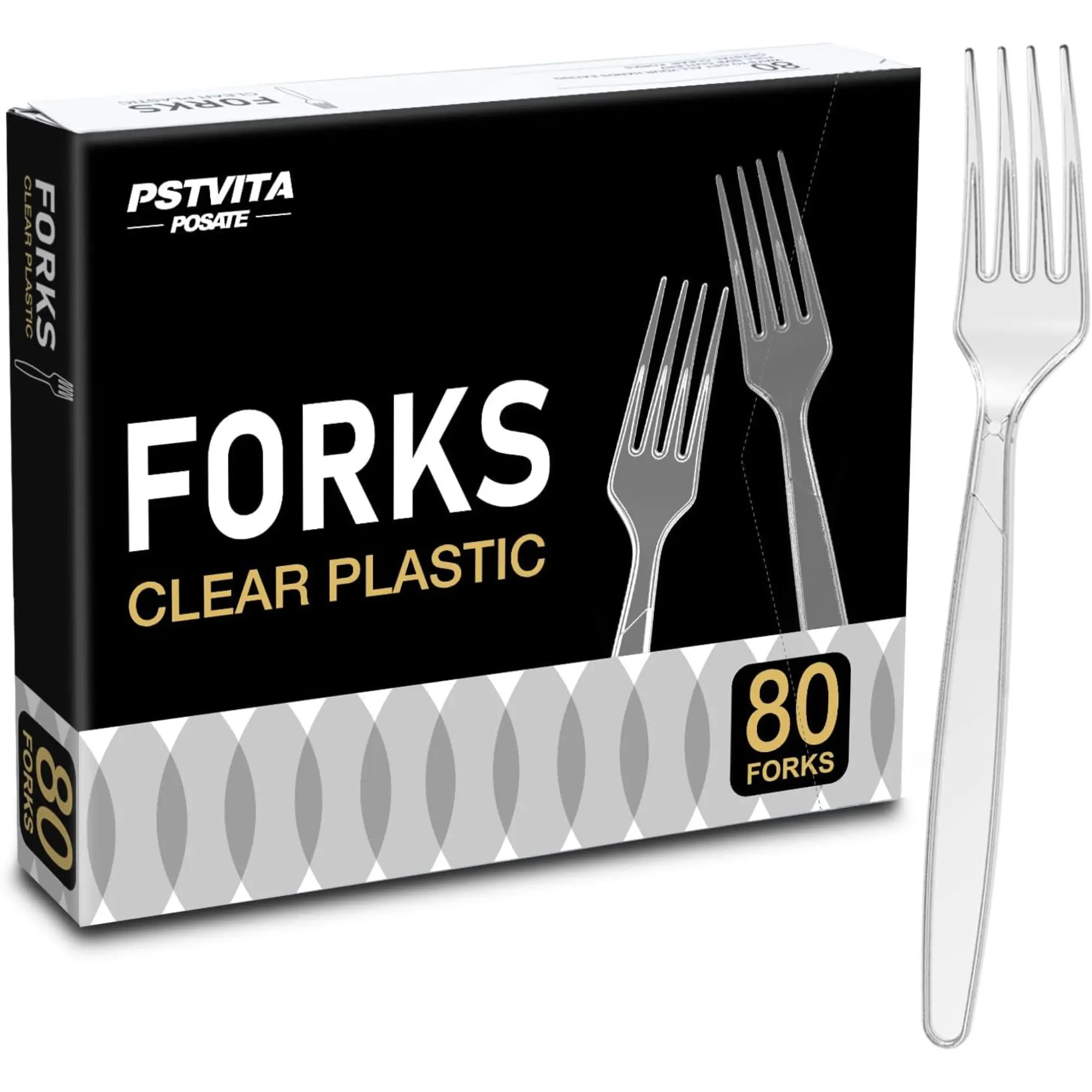 Plastic Forks Disposable, Clear Heavy Duty Party Supply, Pack of 80