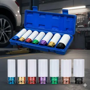 Impact Socket Set 17-27mm Deep Anti-Slip Lug Nut Removal, High Torque & Fracture-Resistant for Impact Wrench/Drill. Color-Coded Sizes, Extension Bar, Storage Case. Ideal for Truck, SUV Tire Changes & Auto Repair.