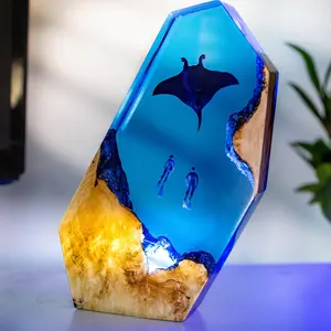 Resin Ocean Lamp, 16 Changeable LED Resin Art Lamp, Epoxy Resin Lamp, Resin Wood Lamp, Resin Night Light, Great Gift for Scuba Diver. Christmas and New Year Gift