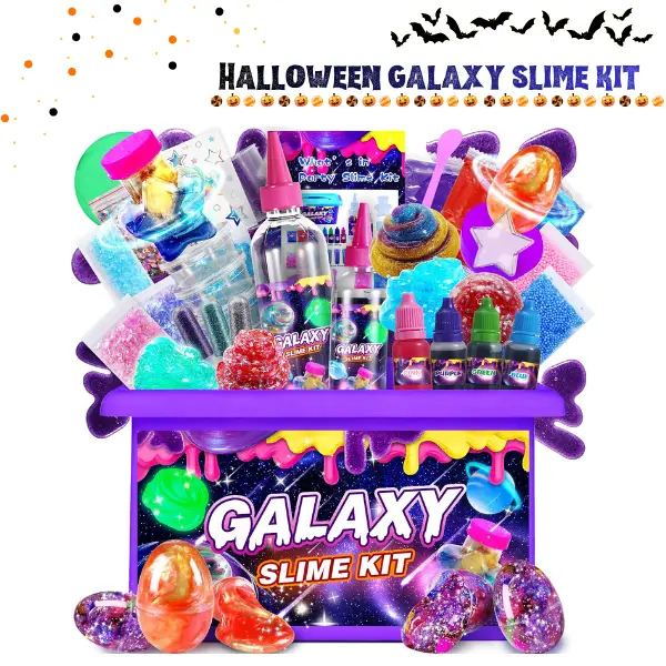 Galaxy Slime Kit for Kids, DIY Slime Making Kit with Butter, Foam & Crunchy Slime, Sensory Toys, Birthday Gift for Girls Boys, Halloween Party Favor Squish
