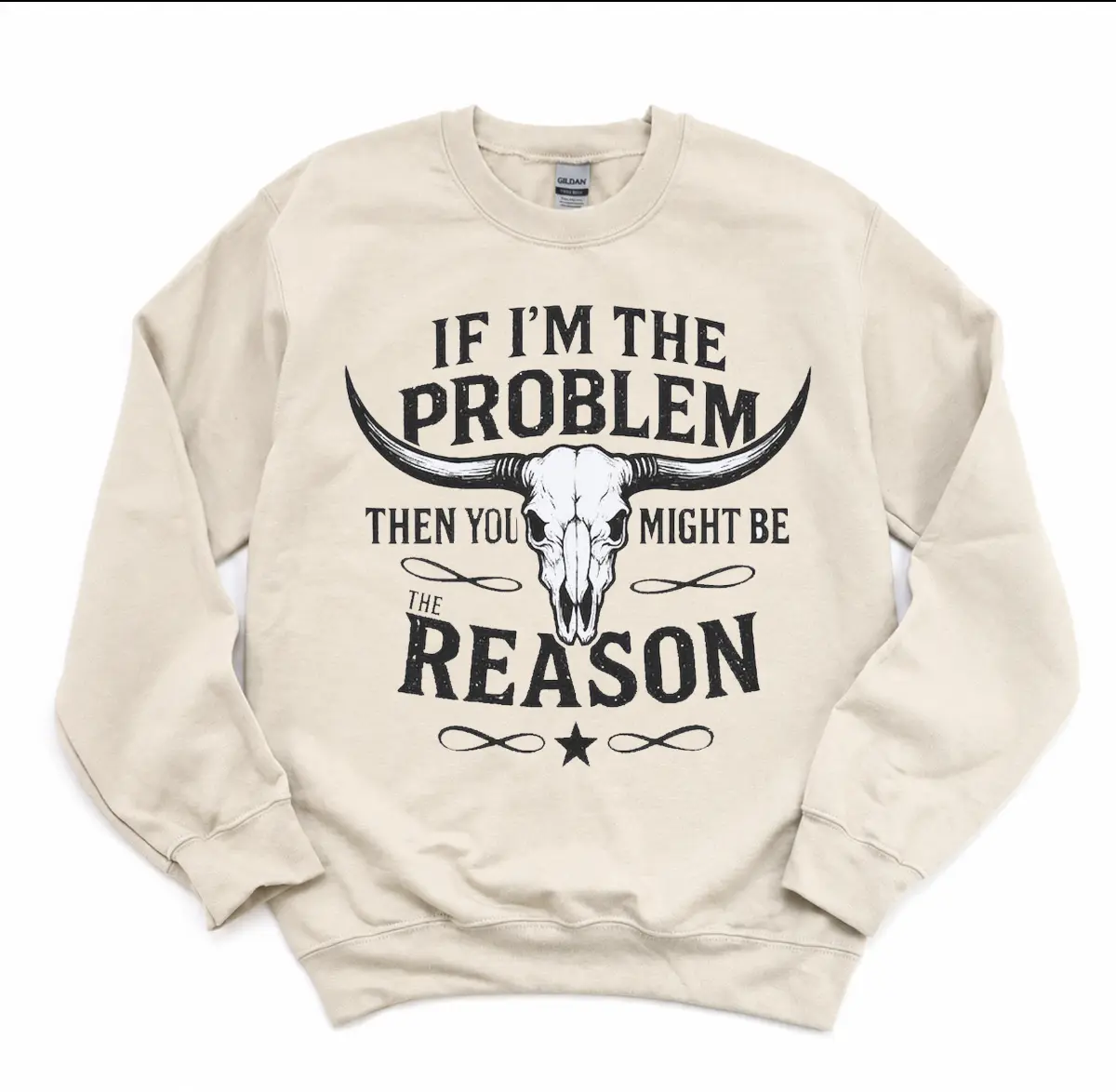 Unisex Pullover Sweatshirt - "If I'm The Problem Then You Might Be The Reason" Long Sleeve Fitted Casual, Retro Country Music Cowgirl Nashville Western Style Shirt