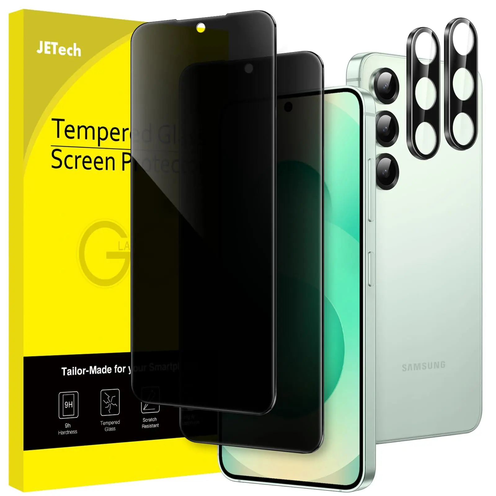 JETech Privacy Screen Protector for Samsung Galaxy S25 Series, Anti-Spy Tempered Glass Film, Fingerprint ID Compatible, 2-Pack Each