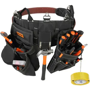 VEVOR Tool Belt, Summervibes, 32 Pockets, Adjusts from 32 Inches to 54 Inches, Nylon Heavy Duty Tool Pouch Bag, Detachable Tool Bag for Electrician, Carpenter, Handyman, Woodworker, Construction, Framer, Black