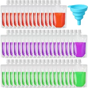 150 count Plastic Liquid Pouch  Juice Pouches Travel Water Leak Proof Bags Bulk with Collapsible  Funnel for Travel Outdoor (3 oz)
