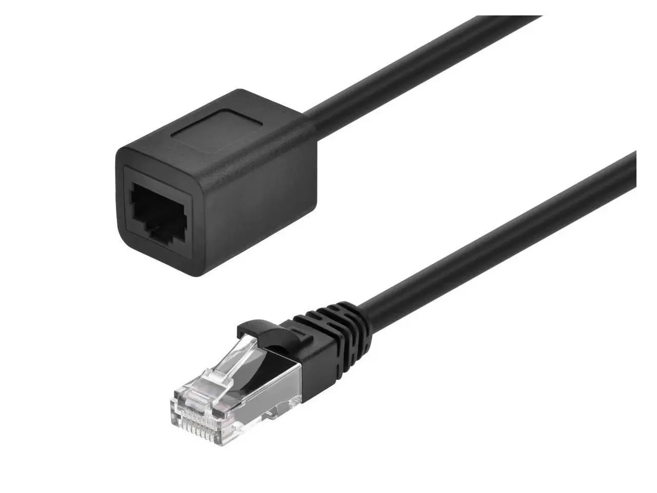 Monoprice Cat6A 1ft Black U/UTP Ethernet Extension Cable RJ45 Male to Female (with PCB Jack 3), 24AWG, Stranded Ba