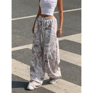 Women’s Camouflage Print Knit Pants, Loose-Fit Casual Sporty Style, Comfortable All-Season Wear, Elastic Waist Drawstring Design