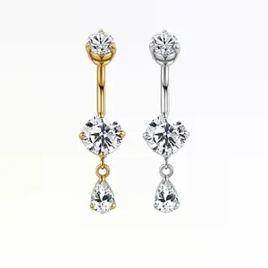 Oufer Internally Threaded Stainless Steel Waterproof Shiny CZ Gems Belly Ring for Women