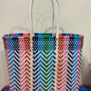 Multi Color Large Tote Bag with Vibrant Zigzag Pattern and Durable Handles for Everyday Use