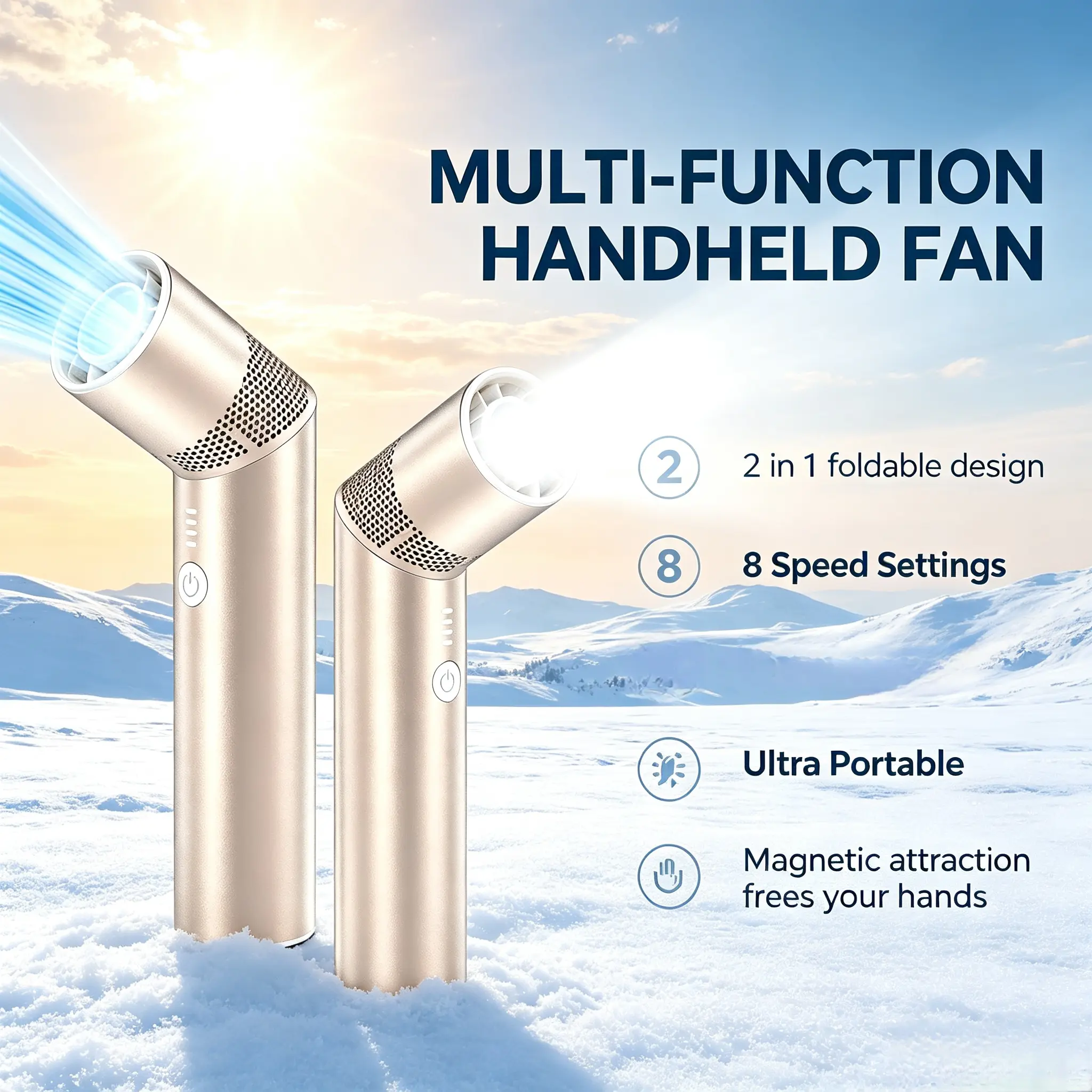 Cordless Rechargeable 2-in-1 Hand-Held Portable Fan with LED Light, 8 Adjustable Speeds, 10 Hours Runtime, 4500mAh Battery, 19000RPM High-Turbo Rotatable Head, USB Port, 1.5x1.5x6.7in Eco-Friendly Home Appliance for Summer Outdoor Stay Cool, Friend Gift,