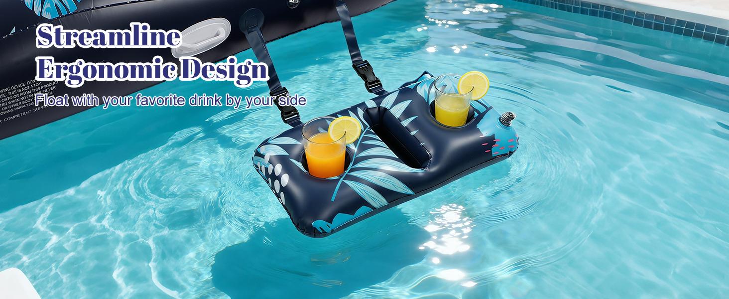 Pool Floats Lounger with UPF50+ Canopy Adjustable Inflatable Large Floating Chair Ergonomic Design with Cup Holders Perfect for Swimming Pool Beach Lake Party Dark Blue