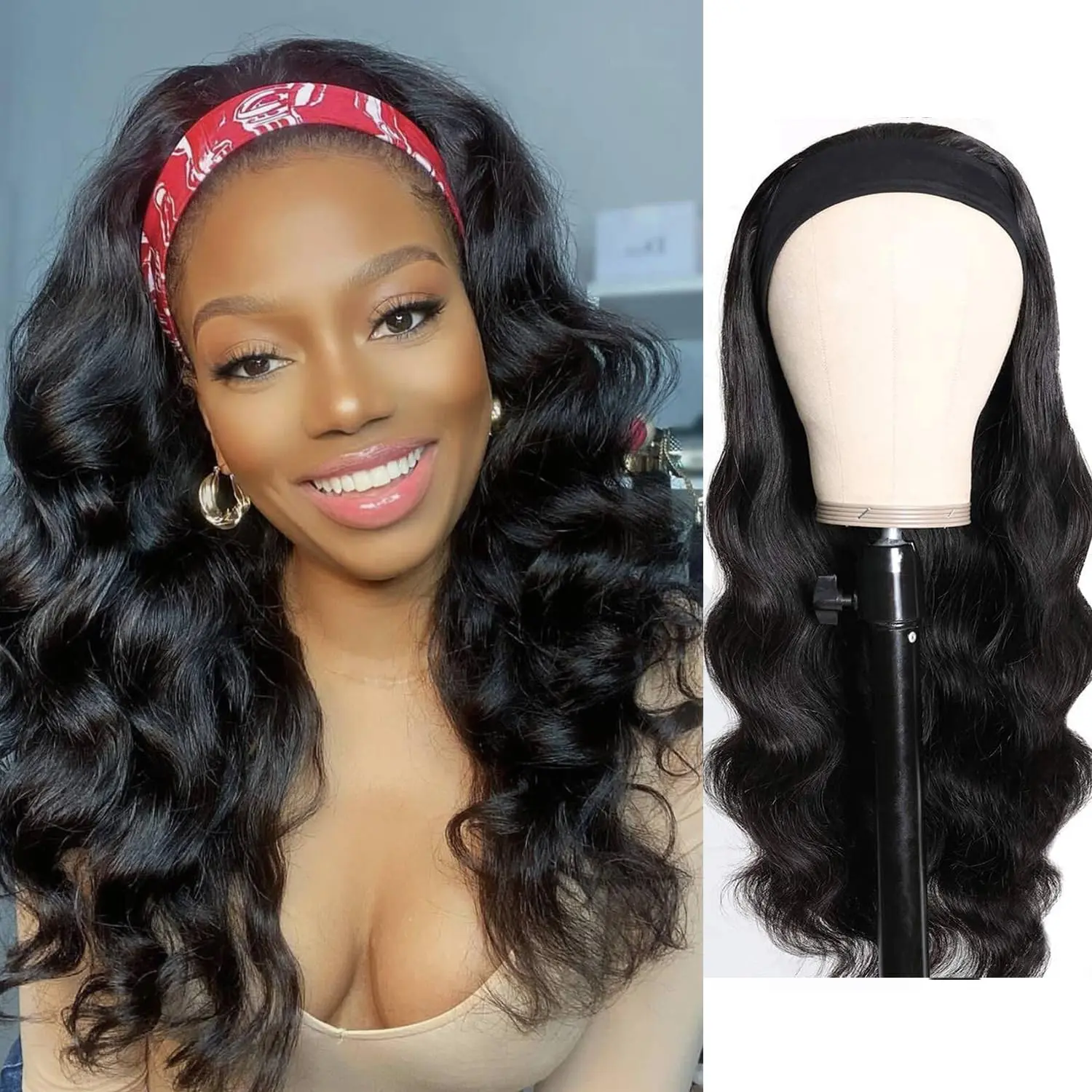Bling Hair Wear Go Headband Body Wave Glueless Wig Human Hair 16 18 Inch Headband Wigs for Beginners Friendly Brazilian Virgin Hair Wear And Go Glueless Wig None Lace Front Wigs for Grilfriend/Wife/Family Springtok Vacation Hair #SummerWins#DealForYouDays