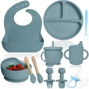 - Silicone ay Feeding Set with Pacifier - ay Led Weaning Supplies - ay Spoons, Suction owl - Plate - ay Utensils Set - Silicone Feeding Set for ay First Foods - 11pcs -