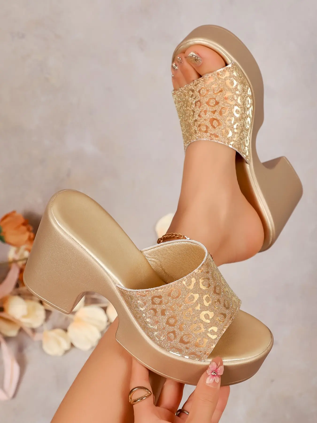 Women's Wedge Heel Round Toe Open Toe Waterproof Platform Leopard Print Slip on Stylish Elegant Fashion Shoes High Heels Sandal