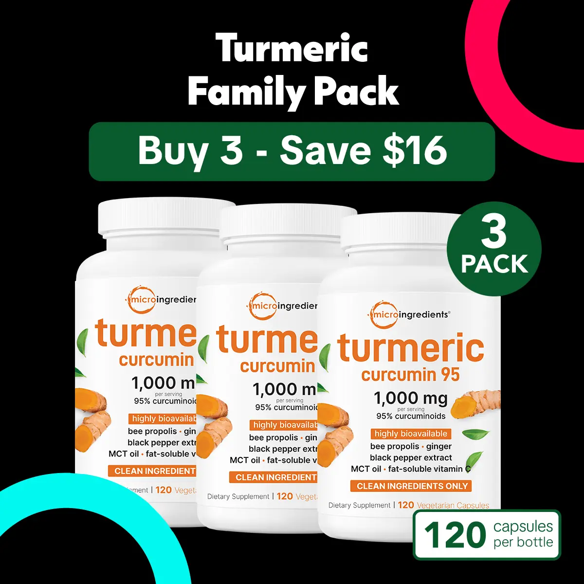 Micro Ingredients Turmeric Veggie Capsules Family 3 Pack Micro Ingredients Turmeric Veggie Capsules Family 3 Pack
