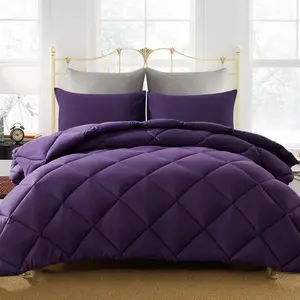 Lightweight King Comforter with 2 Pillow Sham - 3 - Quilted Down Alternative Comforter/Duvet Insert for - Purple - King Size