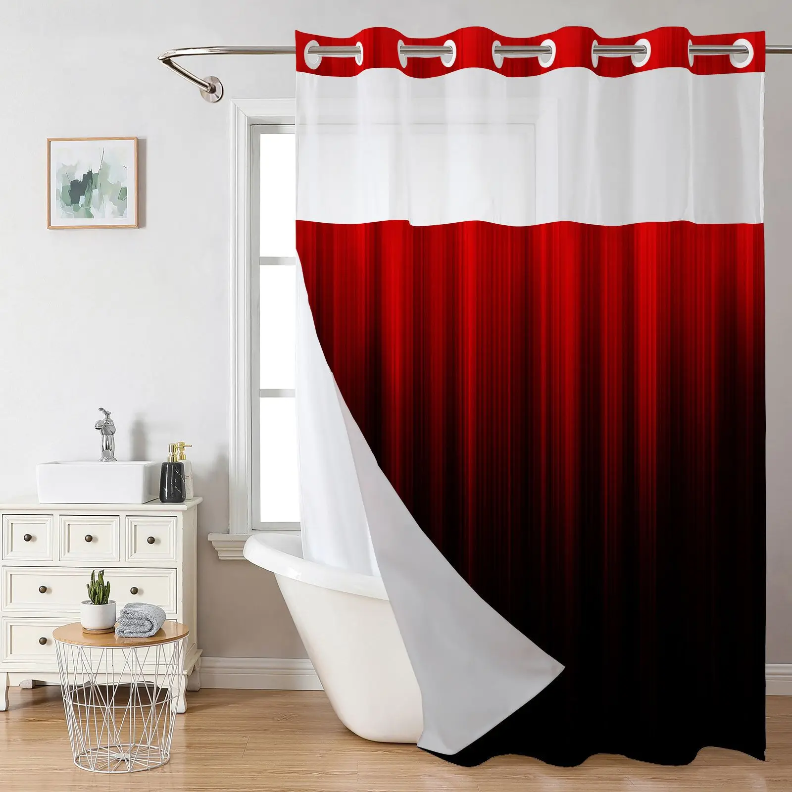 72x75 Inch No-Hook Double Layer Waterproof White Cloth Modern Shower Curtain with Anti-Wrinkle Heat-Resistant Machine-Washable Easy-Care Shower Curtain Liners