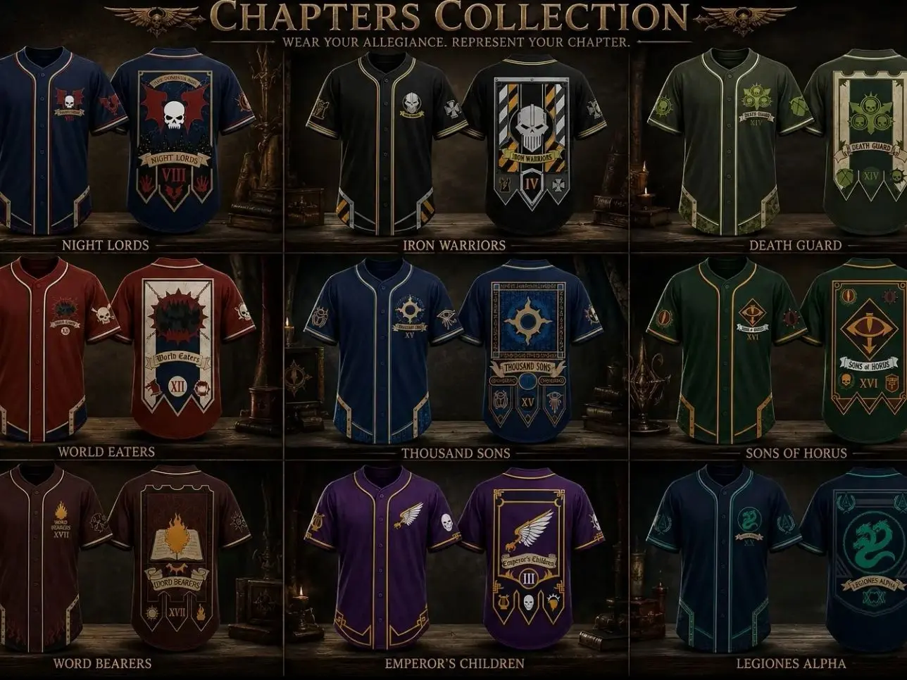 Warhammer 40K Chaos Space Marine Baseball Jersey, Night Lords Iron Warriors Death Guard World Eaters Thousand Sons Button Down Shirt