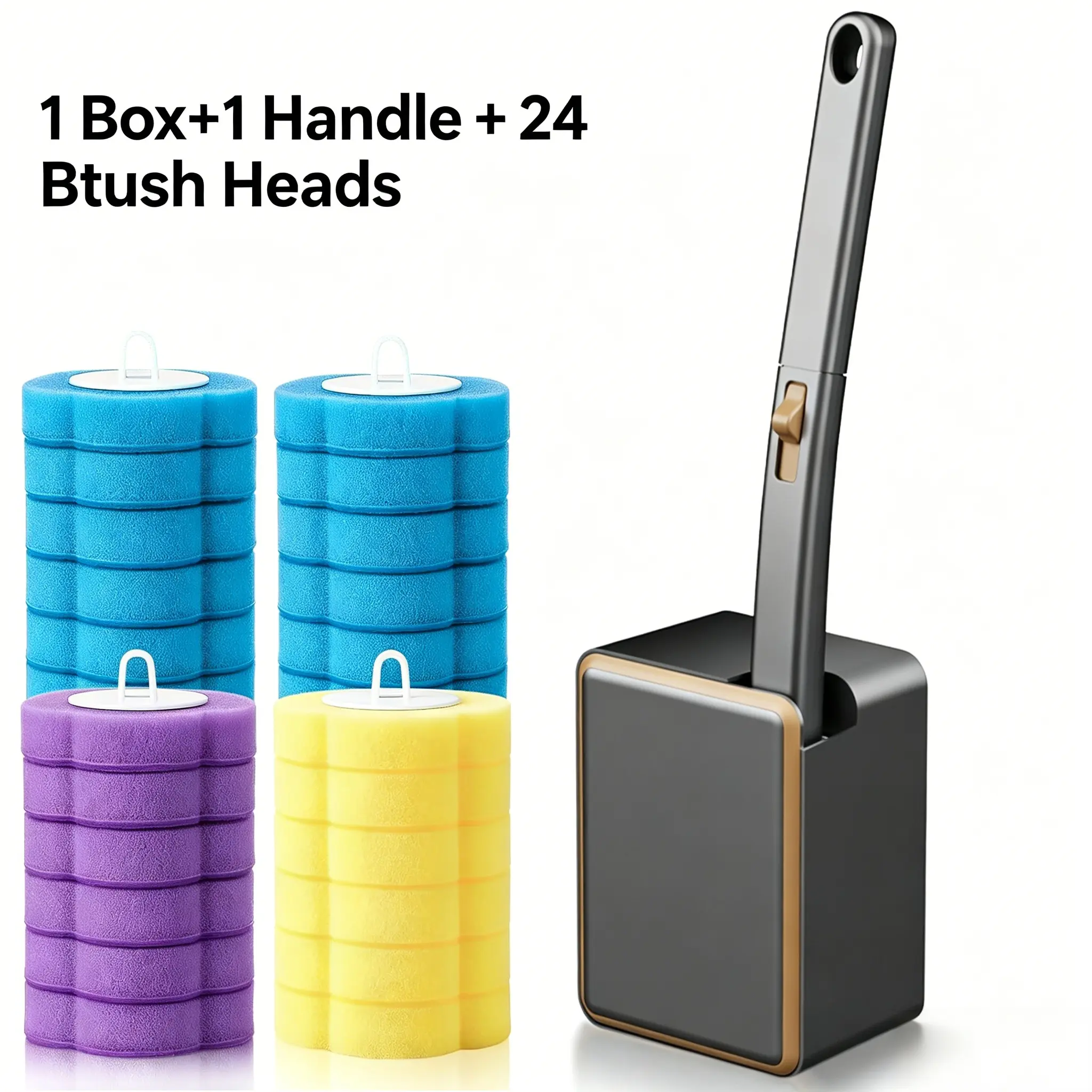 Hygienic Toilet Bowl Cleaner Tool Set, Household Indoor Bathroom Gadget with Wall-Mount Holder, Replaceable 18/24 Disposable Heads, Easy to Clean Home Supplies