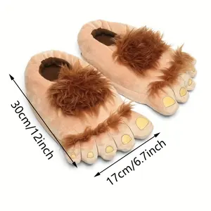 Animal Print Plush Slippers, Big Toe Design, Warm Slippers, Winter All Season, Hand Wash, Cloth Upper/Inner/Bottom/Insole, Novelty Home and Party Clothing Shoes