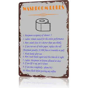 Washroom Rules Funny Occupancy List Metal Tin Sign, 12x8 Inch Aluminum Wall Art, Vintage Humorous Bathroom Poster, Gag Gift for Home, Bar, Pub, Novelty Restroom Decor