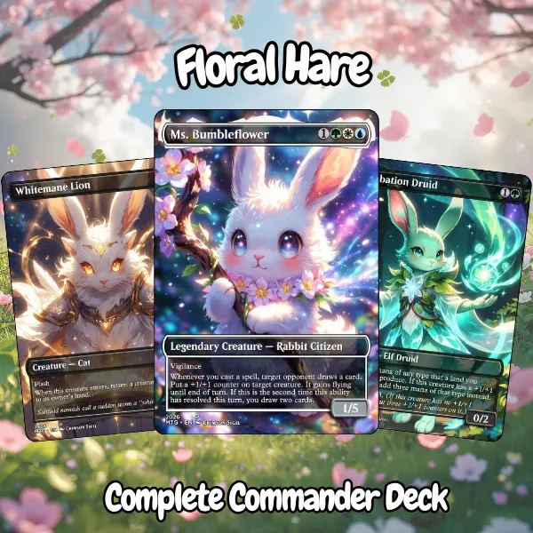 Floral Hare MTG Commander Deck | 100 Card Custom Anime Art EDH - Proxy EDH