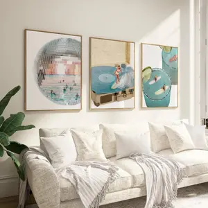 Coastal Groove Set of 3 disco beach surf print, retro summer, trendy coastal aesthetic, beach print, funky collage art, PRINTABLE WALLART