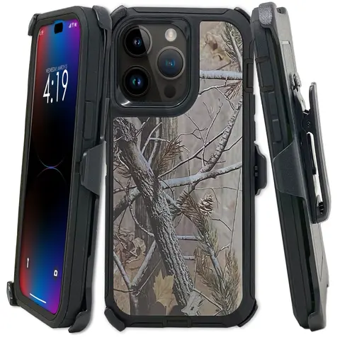 Black Tree Rugged Defender Case Cover For iPhone 18 / 17 / 17E / 16 / 16E / 15 / 14 / 13 / 12 / Plus / Pro / Pro Max / Shockproof Heavyduty Protection cover With Belt Clip Phonecase Protector