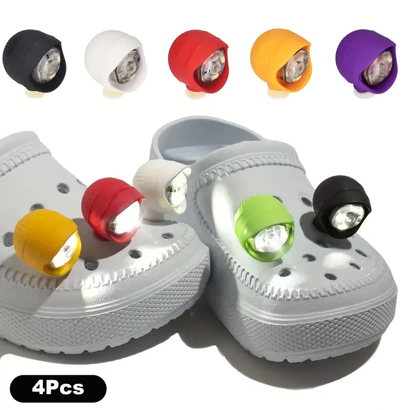 4Pcs LED Shoe Light, Cute Flashlight Croc Charms Attachment Accessories, Croc Lights with 3 Lighting Modes, Croc Headlights for Night Cycling, Camping, Walking & Dog Walking