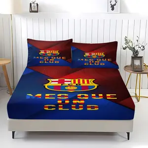 Barcelona Football Club Pattern Bed Sheet, Comfortable Printed Pattern, Includes 1 Bed Sheet and 2 Pillowcases, Comfortable Bedding, Non slip Dust Cover Suitable for Bedrooms and Rooms, Suitable for Children or Adults as Gifts