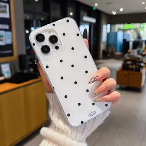 Polka Dot Transparent Cellphone Case, Simple Dots, Clear Feel, Anti-Slip Protective Hard Shell, Single Hand Grip, Scratch Resistant