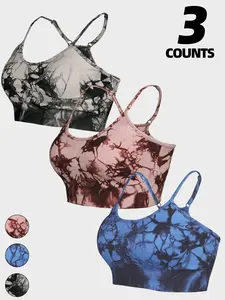 Women's Marble Print Yoga Sports Bra, Breathable Comfortable Removable Chest Pad Workout Bra, Ladies Sportswear for Indoor Outdoor Wear, Yoga Activewear, Sporty Breathable Bras