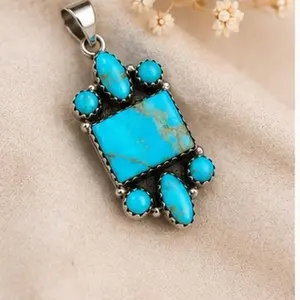 .925 Solid Silver Turquoise Pendant, Dainty Fine Women's Jewelry Accessory, Semiprecious Stone Pendant