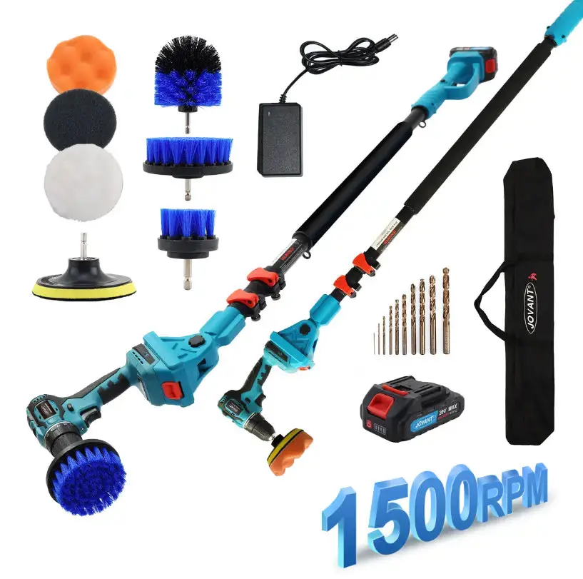 Cordless Telescoping Power Drill&Cleaning Tools with 1-Max 20V Battery and 2.0A Charger.2-in-1 Cordless Pole Drill and Cleaning Brush with 10Pcs Drill Bits and 1*Flat Drill Brush(Jovant)