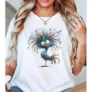 Funny Crazy Feather Bird T-Shirt, Whimsical Cartoon Graphic Tee, Gift for Bird Lovers