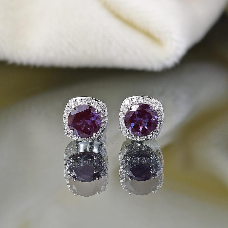 Certified & Appraised AAA Luxuriant Lab Grown Alexandrite and G-H SI Lab Grown Diamond 2.90 ctw Earrings in 10K White Gold Christmas Gifts