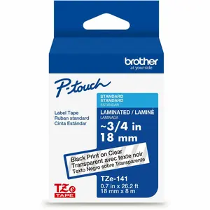 Brother Genuine P-touch TZe141 BK on CLR Label Tape, Laminated, 18mmX8m