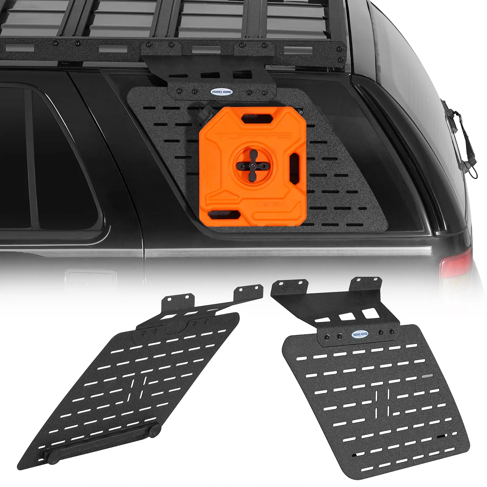 Hooke Road 2× Exterior Rear Window MOLLE Storage Panel Kit - Direct Bolt-On Car Organization Tool Mount Clamps, Cars Accessories, Fits 1995-2005 Chevy S10 Blazer 4-Door, Holds Flashlights,Bags,Fuel,Water Containers (Only Mounts to Hooke Road Roof Racks)