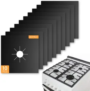 10-Pack Square Gas Stove Top Covers, Cuttable Non-Stick Gas Range Protectors & Burner Liners, Reusable Easy-Clean Kitchen Appliance Parts, 10.6"x10.6" Heat-Resistant Square Shape Kitchen Accessories