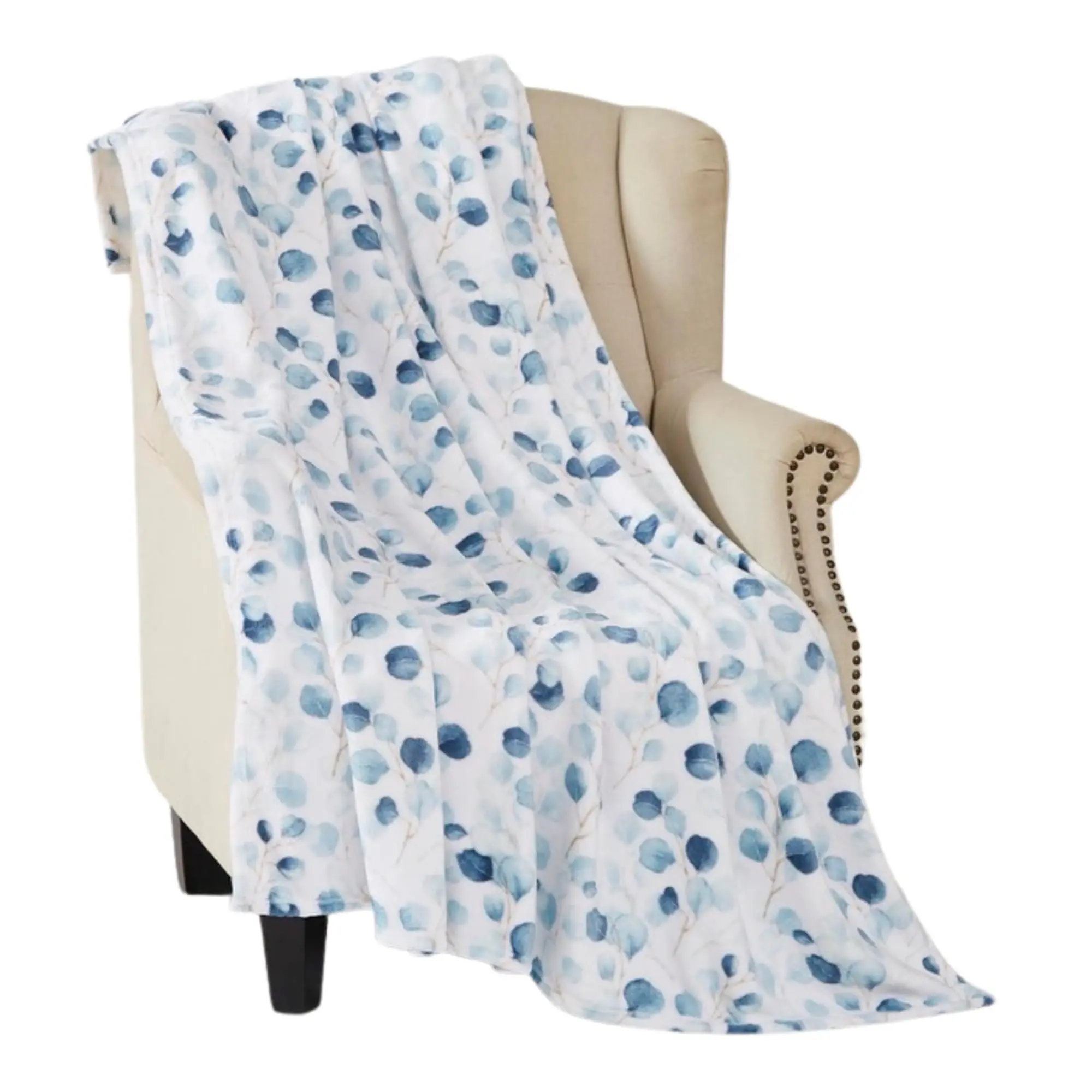 Velvety Soft Durable Polyester Flat Weave Fleece Throw Blanket, Watercolor Aqua Blue White, 152cm×127cm (50x60in), Ideal for Couch & Bed, Reading, Indoor Use, Watercolour, Letters
