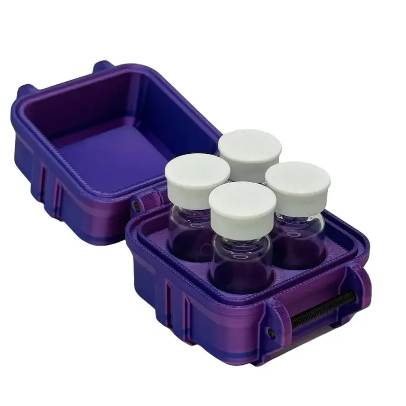 4-Vial 3mL Vial Vault  Secure Case | 2x2 Grid | GLP-1 Peptide TRT Storage Boxes Durable Plastic Organizers