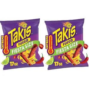 Fiesta Size 17 oz Extreme Spicy Hot Chili Pepper & Lime Flavored Rolled Tortilla Chips Pack of 2 Crispy Snack