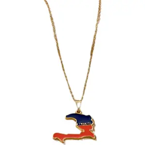 Haiti Map Design Necklace 50cm Stainless Steel Fashionable Jewelry Gift for Party Festival Daily Wear Accessories