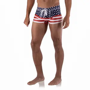 Project 5I – Men’s Swim Briefs – Poly-Spandex Performance Fabric Square Leg Swimwear Boxers for Men, Contoured Pouch, Compression Blend - American Flag - Small