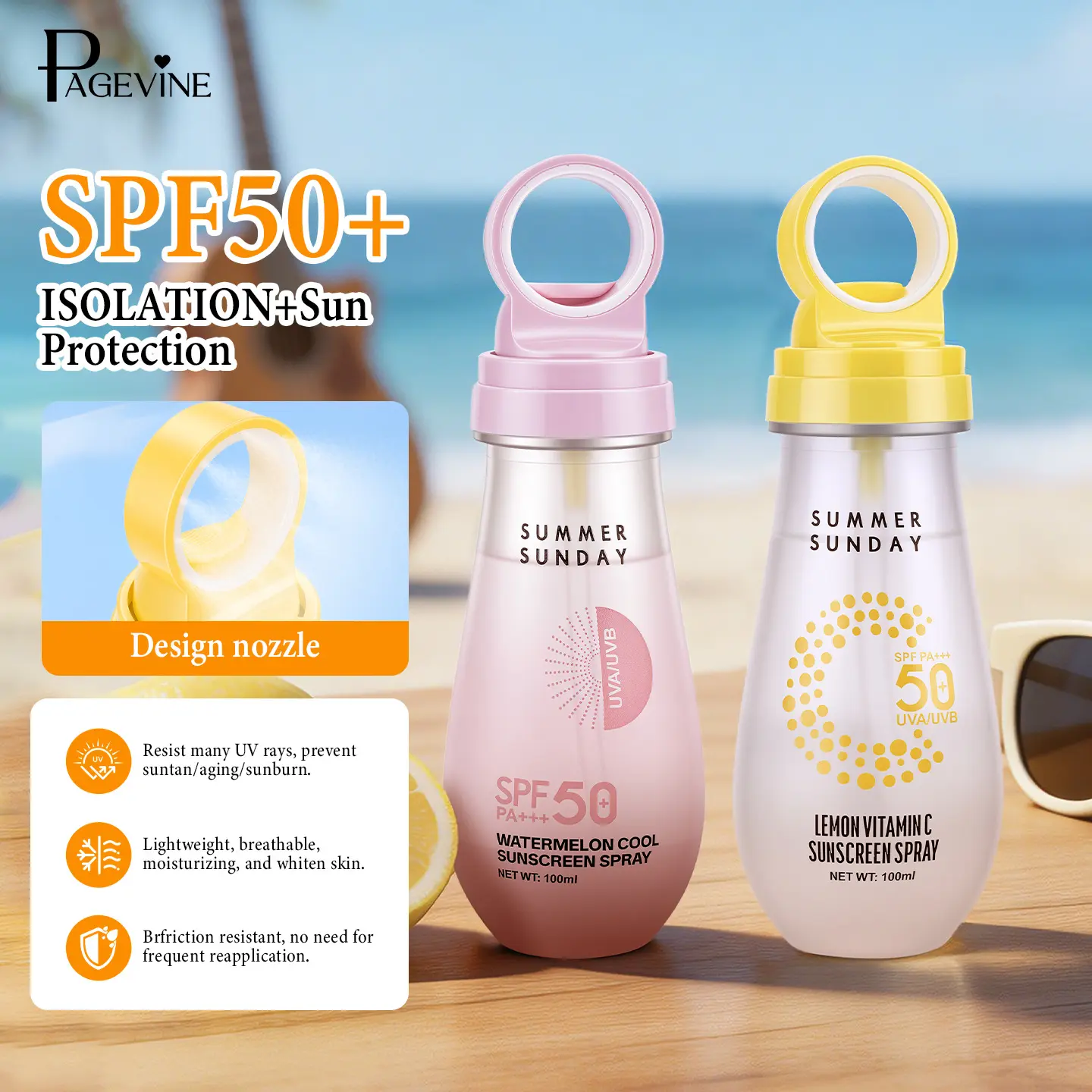 SPF50+ Face & Body Sunscreen Spray, Broad Spectrum UVA/UVB Protection, Lightweight & Waterproof