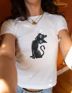 Coraline-Inspired Black Cat Baby  Tee Vintage Movie Baby Shirt for Cat Lovers Crewneck Fabric
