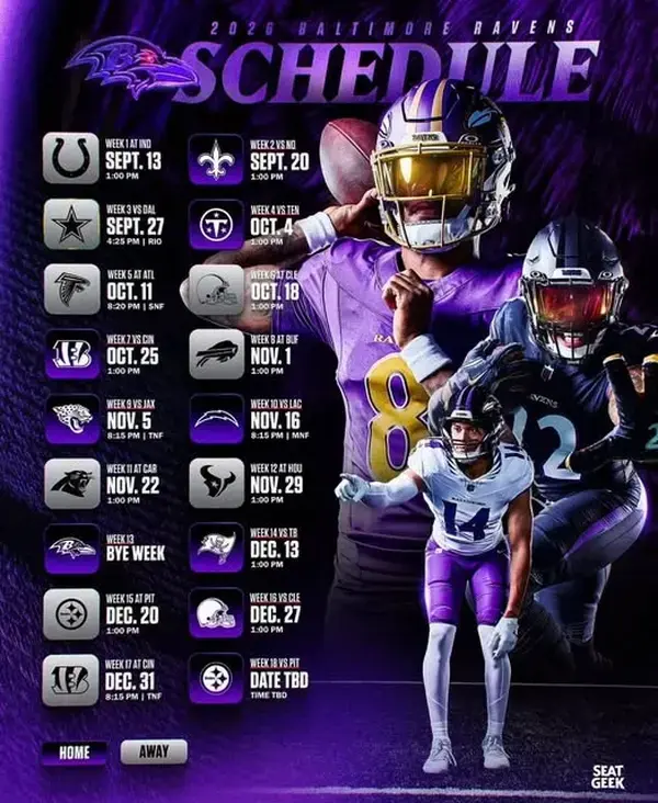 Baltimore Ravens NFL 2026 Season Schedule All Kickoffs Poster