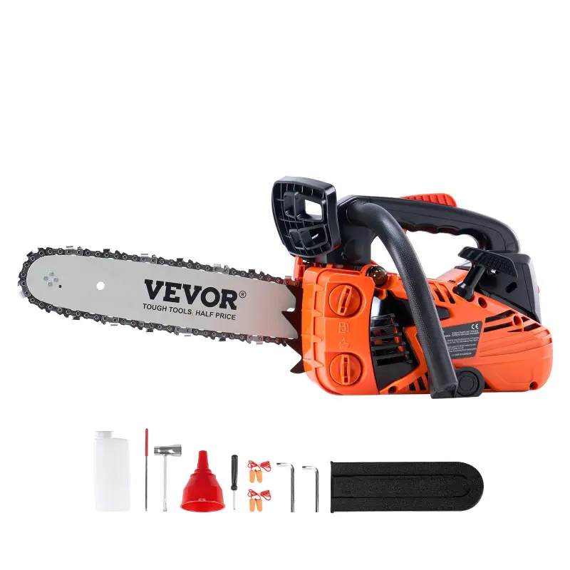 【Summerfinds】VEVOR 12 inch-25 cc 1.2hp Gas Chainsaw, Gasoline-Powered Handheld Cordless Petrol Saw with Fuel Tank, Chain Oil Tank, Adjustable Tension, Easy Starting, Wrap-Around Handle, Convenient Tool Kit, Comfortable to Use for Tree Trimming, Farm Garde