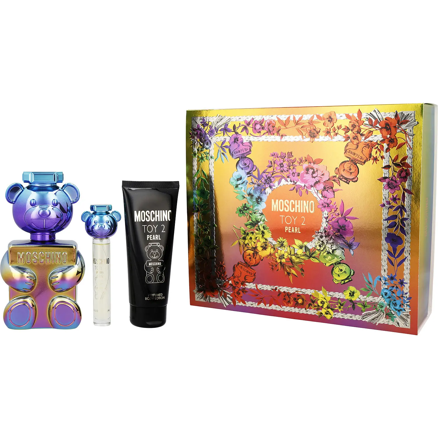 Moschino Toy 2 Pearl Set-Eau De Parfum Spray 3.4 Oz & Body Lotion 3.4 Oz & Eau De Parfum Spray 0.34 Oz Mini For Unisex