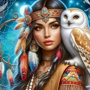 DIY 5D Diamond Painting Kit Needlework Owl & Girl Design, Full Drill Mosaic Art Craft, Home Wall Decor Gift, 40x40cm/15.74x15.74in