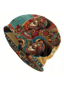 Biihudu African-Inspired Unisex Beanie Hat - Vibrant Tribal Geometric Patterns, Lightweight Warmth for Casual & Cultural Fash